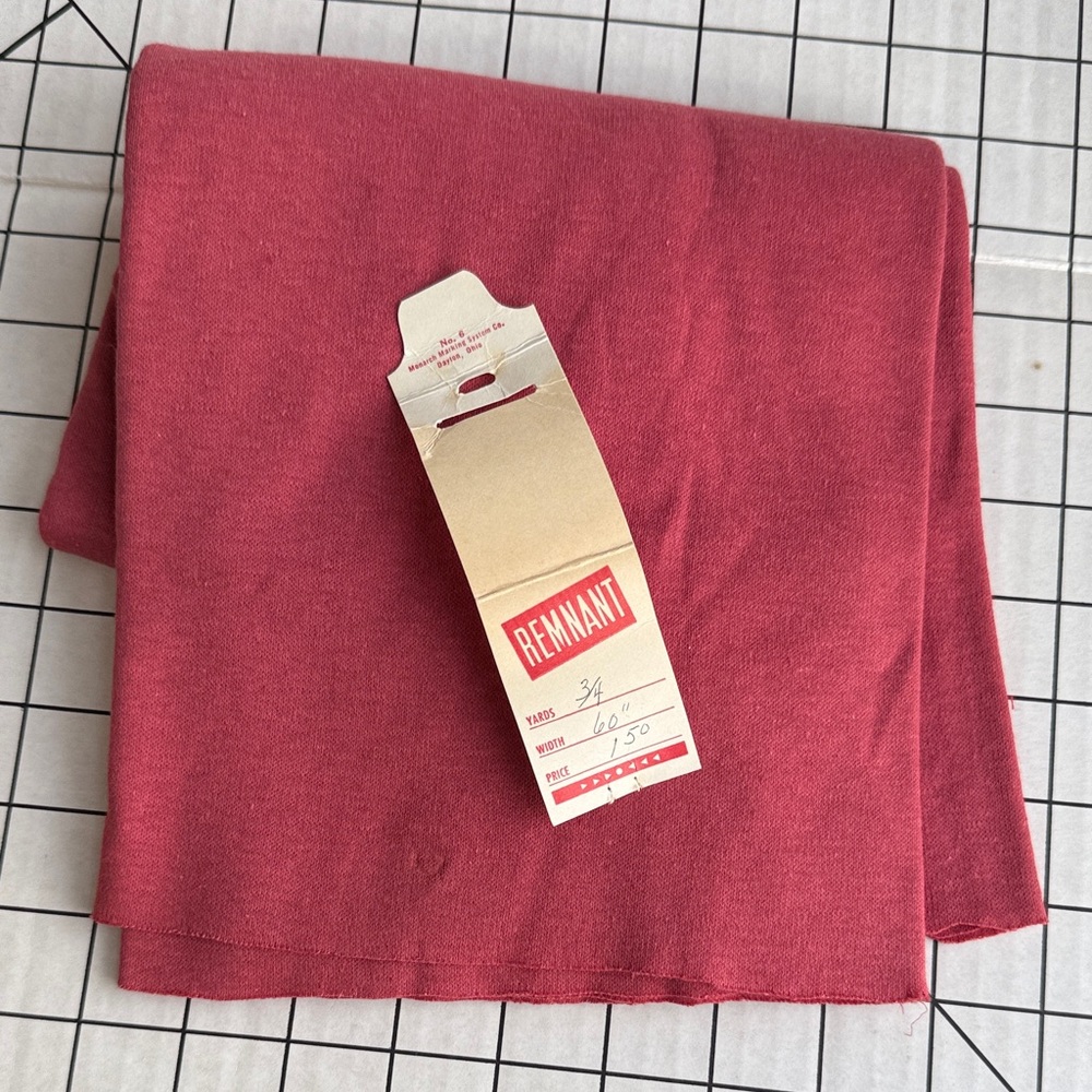 Vintage Coral Pink Stretch Knit Fabric Remnant 3/4 Yard Tubular Jersey 1970s